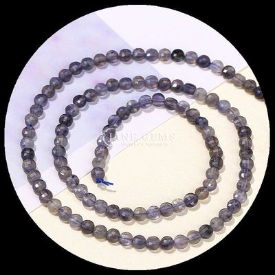 Bentuk datar manik-manik berfacet Kristal Batu permata Bentuk bulat Cordierite Sunstone Untaian manik longgar untuk pembuatan perhiasan DIY