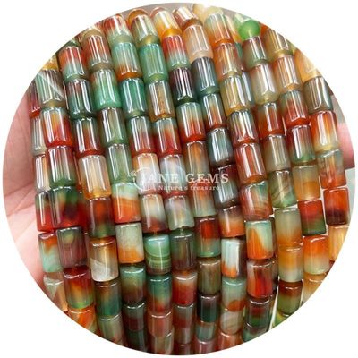 Grosir Emas Kristal Alam Silinder Bentuk Manik-manik Bergaris Agate Silinder Lolos Manik Aksesoris untuk Perhiasan DIY