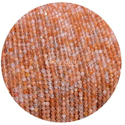 Batu permata manik-manik kristal alami berfacet bulat bentuk kecil sitrin sunstone bebas manik untaian untuk gelang