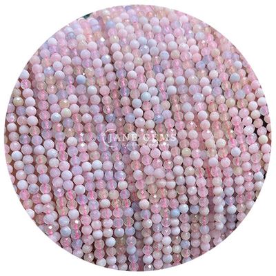 Batu permata manik-manik kristal alami berfacet bulat bentuk kecil Morganite Hitam Rutilated Kuarsa