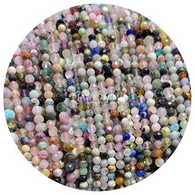Batu permata manik-manik kristal alami berfacet bulat bentuk kecil Morganite Hitam Rutilated Kuarsa
