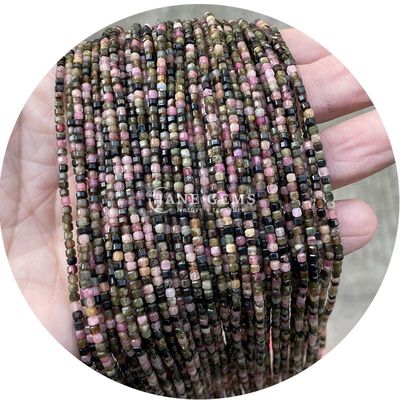 Grosir Batu permata kristal alami manik-manik longgar persegi kubus manik longgar Amethyst tourmaline manik mata harimau untuk perhiasan
