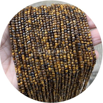 Grosir Batu permata kristal alami manik-manik longgar persegi kubus manik longgar Amethyst tourmaline manik mata harimau untuk perhiasan