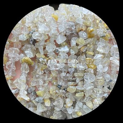 Citrine Hitam Batu permata Rutilated Manik kristal alami Bentuk tidak teratur Chip kerikil Batu longgar manik untaian Untuk gelang