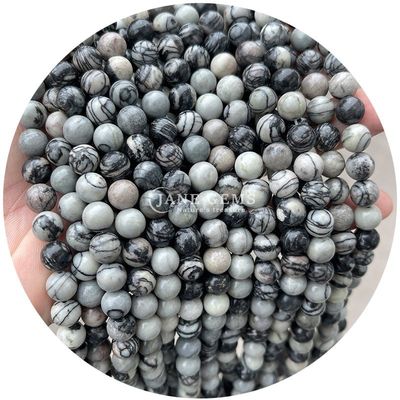Grosir Batu Alam Bulat Permata Lolos 8mm Pink Zebra Jasper Permata Lolos Tourmaline Bulat Permata Spacer Untuk Perhiasan