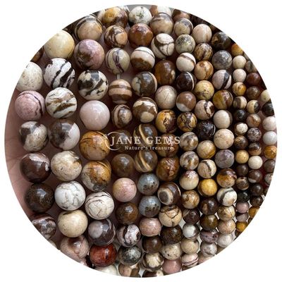 Grosir Batu Alam Bulat Permata Lolos 8mm Pink Zebra Jasper Permata Lolos Tourmaline Bulat Permata Spacer Untuk Perhiasan