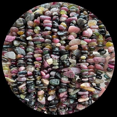 Tourmaline Garnet Permata Manik-manik Kristal Alam Bentuk Irregular Chip Kerikil Batu Lolos Untaian Manik-manik Untuk Gelang