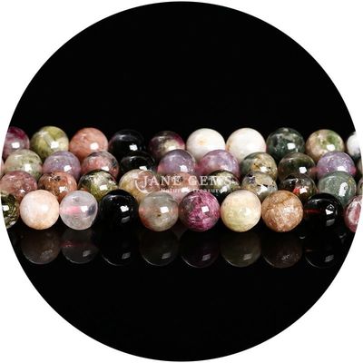 Grosir Natural 2A Plum Blossom Tourmaline Round Loose Beads Moonstone Flourite Sunstone Beads Spacers untuk Perhiasan