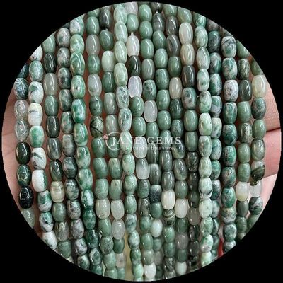 Agate India Green Dot Lemon Jade Gem Bead Natural Crystal Rice Shape Stone Loose Bead Strands Untuk Gelang