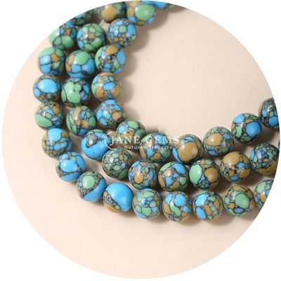 Grosir Howlite Batu Bulat Manik-manik Lolos Kuning Manik-manik Lolos Manik-manik Bulat Spacer untuk pembuatan perhiasan