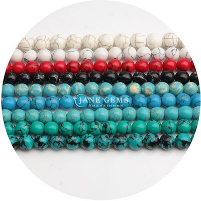 Grosir Howlite Batu Bulat Manik-manik Lolos Kuning Manik-manik Lolos Manik-manik Bulat Spacer untuk pembuatan perhiasan