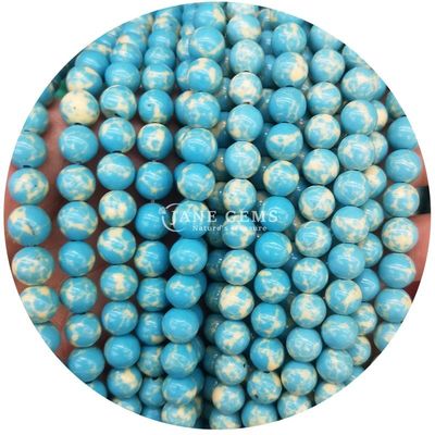 Grosir Howlite Batu Bulat Manik-manik Lolos Kuning Manik-manik Lolos Manik-manik Bulat Spacer untuk pembuatan perhiasan