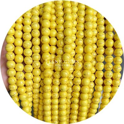 Grosir Howlite Batu Bulat Manik-manik Lolos Kuning Manik-manik Lolos Manik-manik Bulat Spacer untuk pembuatan perhiasan