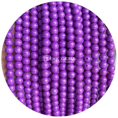 Grosir Howlite Batu Bulat Manik-manik Lolos Kuning Manik-manik Lolos Manik-manik Bulat Spacer untuk pembuatan perhiasan