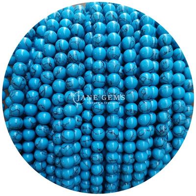 Grosir Howlite Batu Bulat Manik-manik Lolos Kuning Manik-manik Lolos Manik-manik Bulat Spacer untuk pembuatan perhiasan