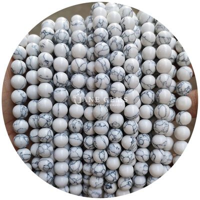 Grosir Howlite Batu Bulat Manik-manik Lolos Kuning Manik-manik Lolos Manik-manik Bulat Spacer untuk pembuatan perhiasan