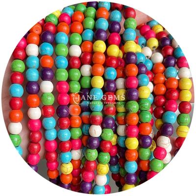 Grosir Howlite Batu Bulat Manik-manik Lolos Kuning Manik-manik Lolos Manik-manik Bulat Spacer untuk pembuatan perhiasan