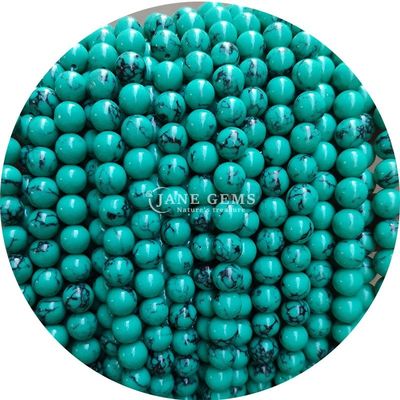 Grosir Howlite Batu Bulat Manik-manik Lolos Kuning Manik-manik Lolos Manik-manik Bulat Spacer untuk pembuatan perhiasan