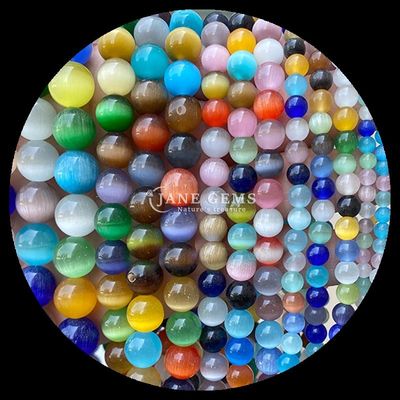 Bentuk Bulat Mutiara Berwarna Biru Hijau Oranyeu Warna Kucing Mata Lolos Mutiara Untaian Untuk Gelang