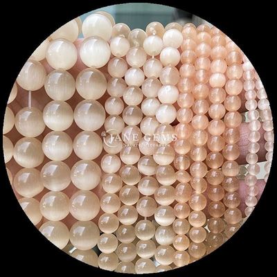 Oranyeu Ungu Kuning Berwarna Bulat Bentuk Mata Kucing Lolos Untaian Manik Ukuran Manik 4mm / 6mm / 8mm / 10mm / 12mm