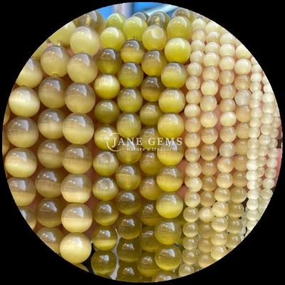 Oranyeu Ungu Kuning Berwarna Bulat Bentuk Mata Kucing Lolos Untaian Manik Ukuran Manik 4mm / 6mm / 8mm / 10mm / 12mm