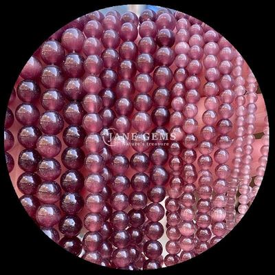 Oranyeu Ungu Kuning Berwarna Bulat Bentuk Mata Kucing Lolos Untaian Manik Ukuran Manik 4mm / 6mm / 8mm / 10mm / 12mm