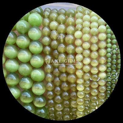 Gold Olive Blue Color Gems Bead Round Shape Cat Eye Loose Bead Strands untuk Perhiasan buatan tangan