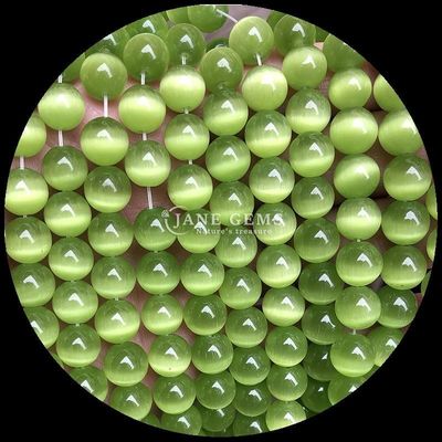 Gold Olive Blue Color Gems Bead Round Shape Cat Eye Loose Bead Strands untuk Perhiasan buatan tangan