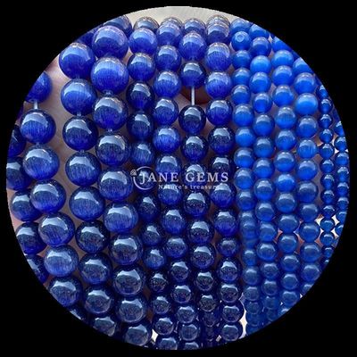 Gold Olive Blue Color Gems Bead Round Shape Cat Eye Loose Bead Strands untuk Perhiasan buatan tangan