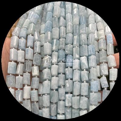 Batu permata manik-manik kristal alami Aquamarine Prehnite Batu permata berfacet Bentuk silinder Strands manik longgar untuk pembuatan perhiasan