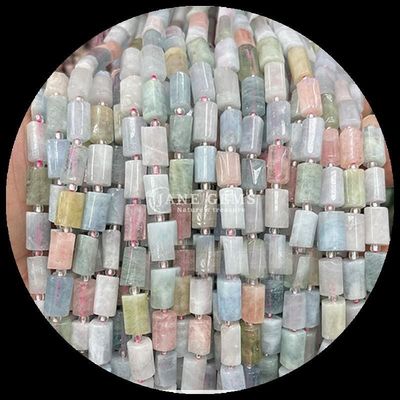 Batu permata manik-manik kristal alami Aquamarine Prehnite Batu permata berfacet Bentuk silinder Strands manik longgar untuk pembuatan perhiasan