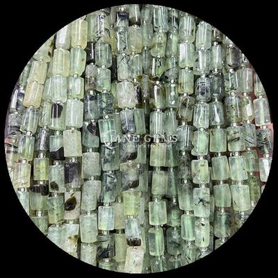 Batu permata manik-manik kristal alami Aquamarine Prehnite Batu permata berfacet Bentuk silinder Strands manik longgar untuk pembuatan perhiasan