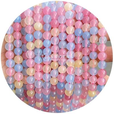 Polished Smooth Hetian White Jade Chalcedony Light Peach Chalcedony Loose Beads Untuk DIY Jewelry Making