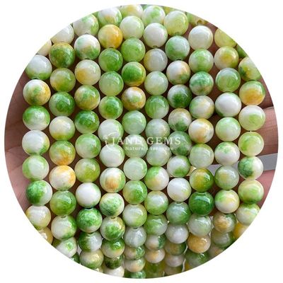 Jade Bulat Warna Kalsedoni Batu Manik-manik Penyembuhan Kristal Batu Alam Lolos Manik-manik Untuk Membuat Perhiasan DIY