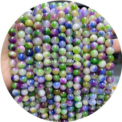 Jade Bulat Warna Kalsedoni Batu Manik-manik Penyembuhan Kristal Batu Alam Lolos Manik-manik Untuk Membuat Perhiasan DIY