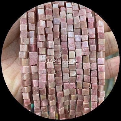 Bentuk kubus persegi batu permata alami manik-manik jeruk nipis batu giok Rhodonite untaian manik longgar untuk penyembuhan dan perhiasan DIY