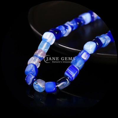 Bentuk kubus persegi batu permata alami manik-manik bergaris biru Agate lepas manik-manik untaian untuk penyembuhan dan DIY Perhiasan Ma