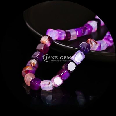 Bentuk kubus persegi batu permata alami manik-manik bergaris biru Agate lepas manik-manik untaian untuk penyembuhan dan DIY Perhiasan Ma