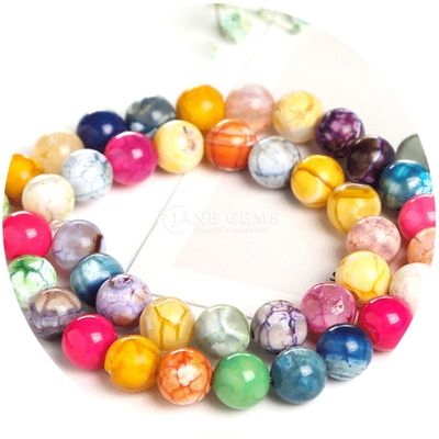 Beragam Warna Ice Agate Liat Bentuk Bulat Lolos Manik-manik Untuk Perhiasan & Kerajinan