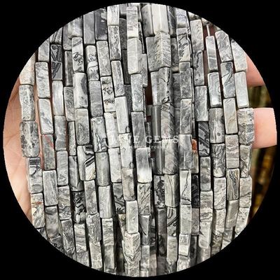 Polished Finish Rectangle Gems Bead Purple Chalcedony Map Jasper 4x13mm untuk Perhiasan DIY
