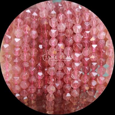 Batu permata alami manik-manik berbentuk berfacet Rose Kuarsa Tourmaline Untaian longgar untuk pembuatan perhiasan