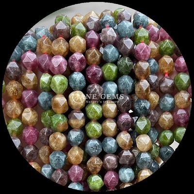 Batu permata alami manik-manik berbentuk berfacet Rose Kuarsa Tourmaline Untaian longgar untuk pembuatan perhiasan