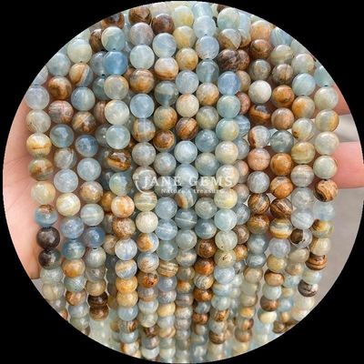 Batu permata alami dengan potongan bulat Batu bulan Fluorit Samudra Jasper Strands longgar manik-manik untuk perhiasan DIY