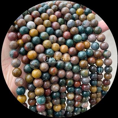 Batu permata alami dengan potongan bulat Batu bulan Fluorit Samudra Jasper Strands longgar manik-manik untuk perhiasan DIY