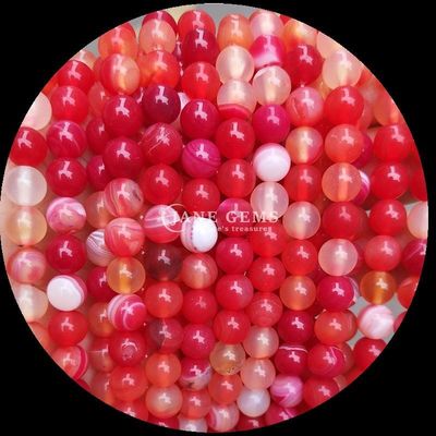 Bentuk Bulat Batu permata Merah Bergaris Agate Hijau Bergaris Agate Natural Loose Bead Strands untuk Earrings DIY Perhiasan pembuatan