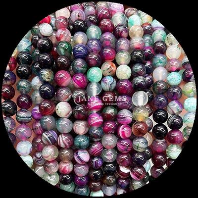 Bentuk Bulat Batu permata Merah Bergaris Agate Hijau Bergaris Agate Natural Loose Bead Strands untuk Earrings DIY Perhiasan pembuatan