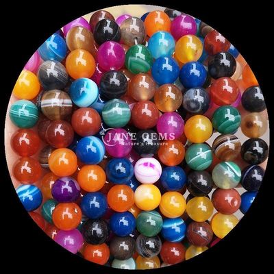 Multi-warna Putaran Bulat Batu permata manik-manik Kuning Biru Bergaris Agate untuk DIY Perhiasan pembuatan dan penyembuhan gelang