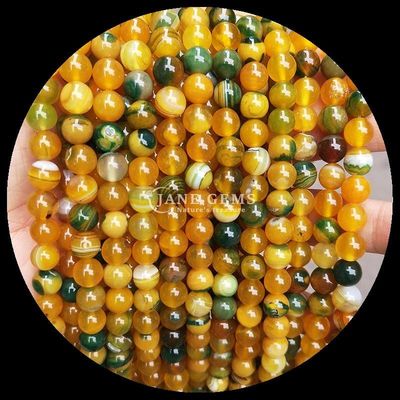 Multi-warna Putaran Bulat Batu permata manik-manik Kuning Biru Bergaris Agate untuk DIY Perhiasan pembuatan dan penyembuhan gelang
