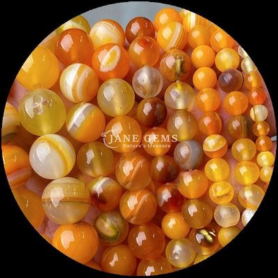Bentuk Bulat 8mm Natural Gemstone Beads Berbagai Agate Beads Carnelian Kuning Bergaris Agate Loose Bead Strand untuk Perhiasan DIY