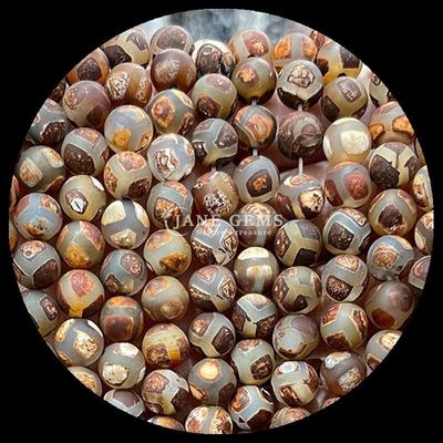 DIY Perhiasan Membuat Penting Multi-warna Tibatan Agate Manik Tiga Mata Dzi Lolos Manik Untaian dengan teknik dipoles